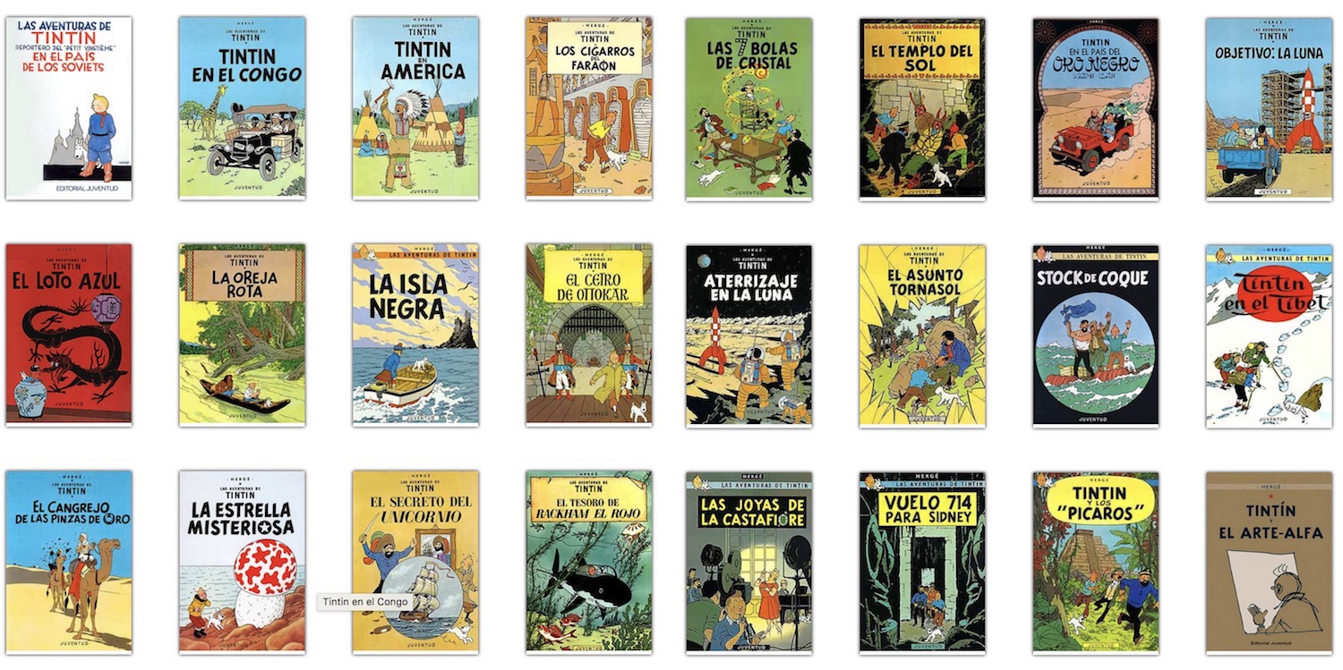 Portadas de los libros de las Aventuras de Tintín